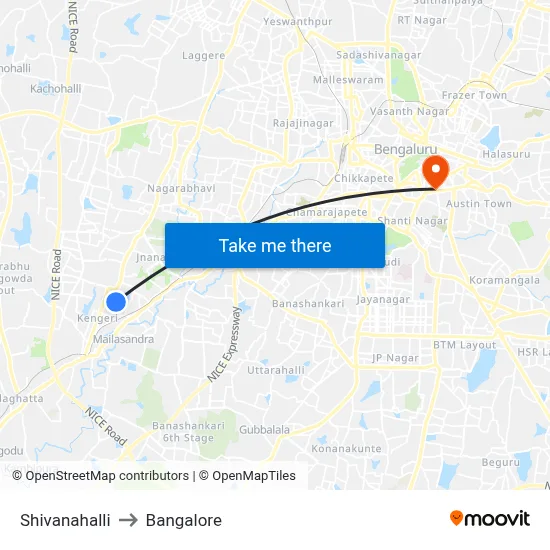 Shivanahalli to Bangalore map