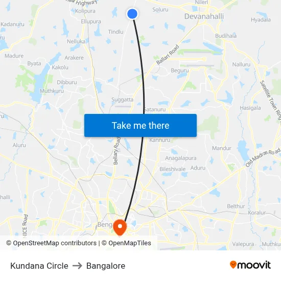 Kundana Circle to Bangalore map