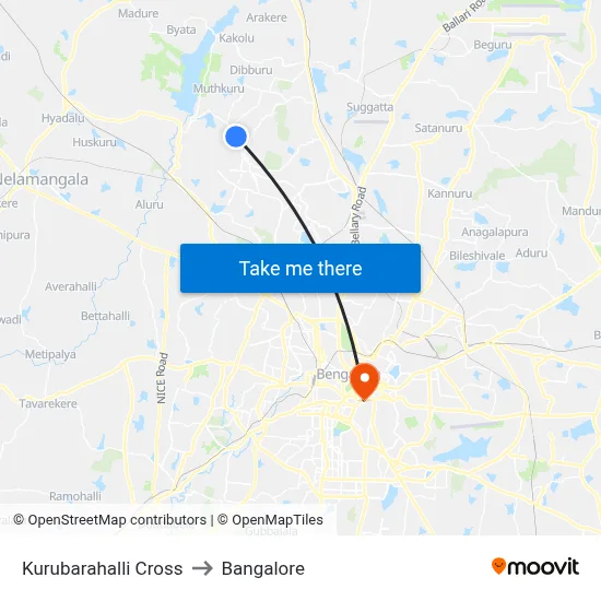 Kurubarahalli Cross to Bangalore map