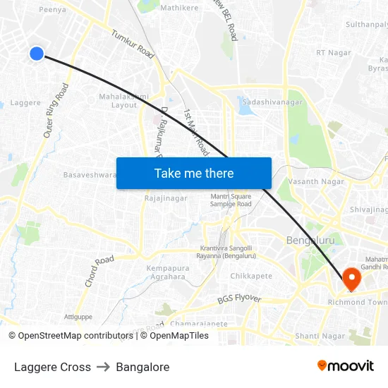 Laggere Cross to Bangalore map