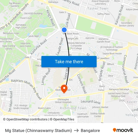 Mg Statue (Chinnaswamy Stadium) to Bangalore map