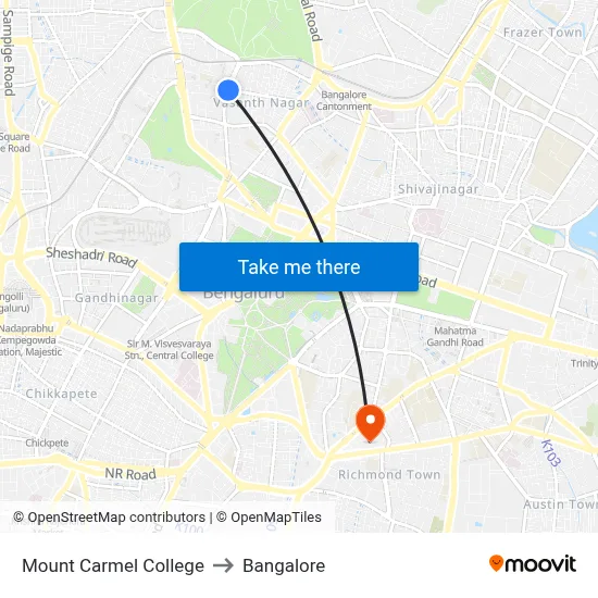 Mount Carmel College to Bangalore map