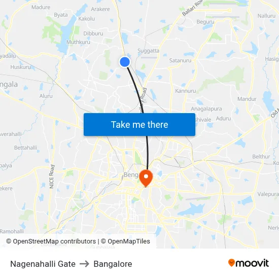 Nagenahalli Gate to Bangalore map