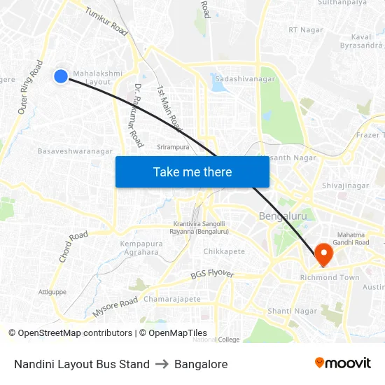 Nandini Layout Bus Stand to Bangalore map