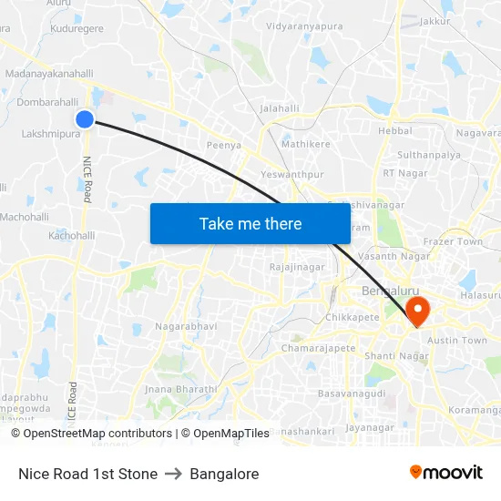 Nice Road 1st Stone to Bangalore map