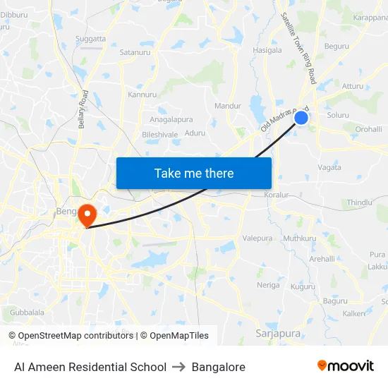 Al Ameen Residential School to Bangalore map