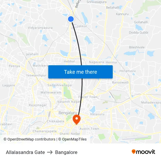 Allalasandra Gate to Bangalore map
