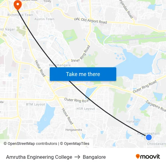 Amrutha Engineering College to Bangalore map