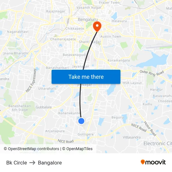 Bk Circle to Bangalore map