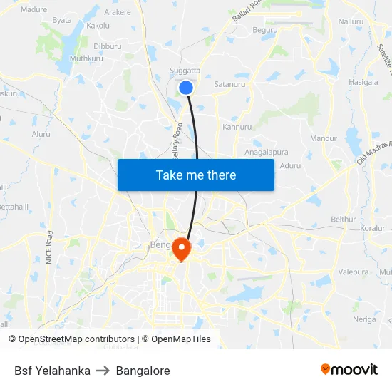 Bsf Yelahanka to Bangalore map