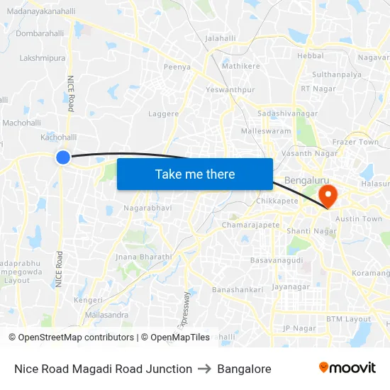 Nice Road Magadi Road Junction to Bangalore map