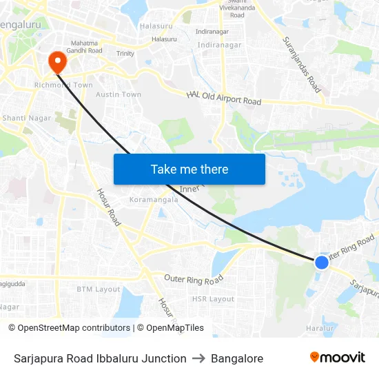 Sarjapura Road Ibbaluru Junction to Bangalore map