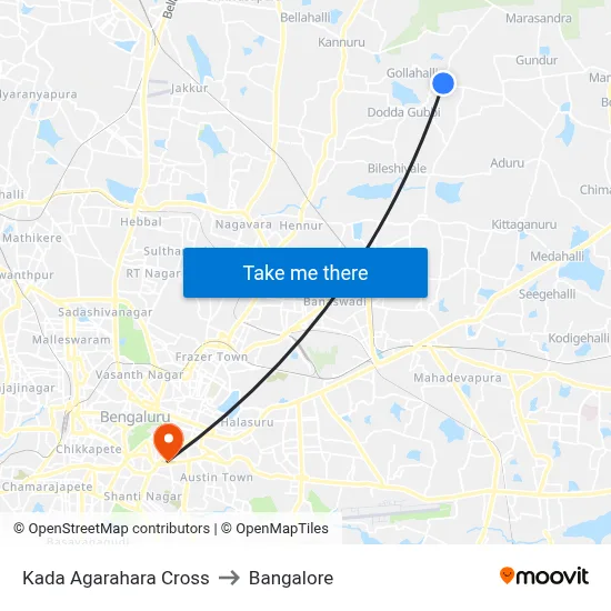 Kada Agarahara Cross to Bangalore map