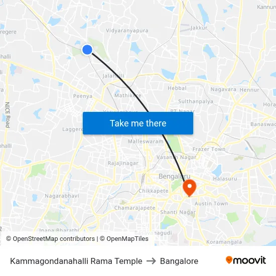 Kammagondanahalli Rama Temple to Bangalore map