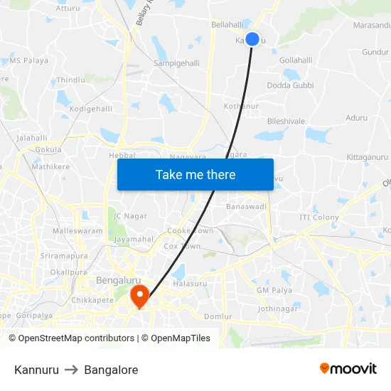 Kannuru to Bangalore map