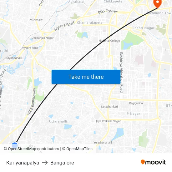 Kariyanapalya to Bangalore map