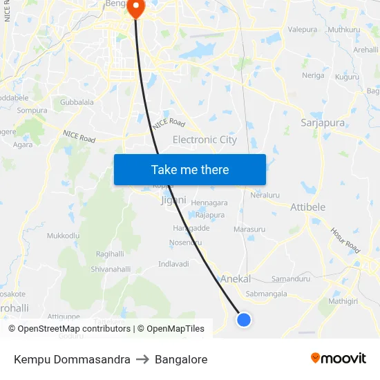 Kempu Dommasandra to Bangalore map