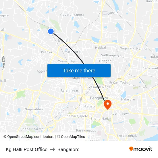 Kg Halli Post Office to Bangalore map