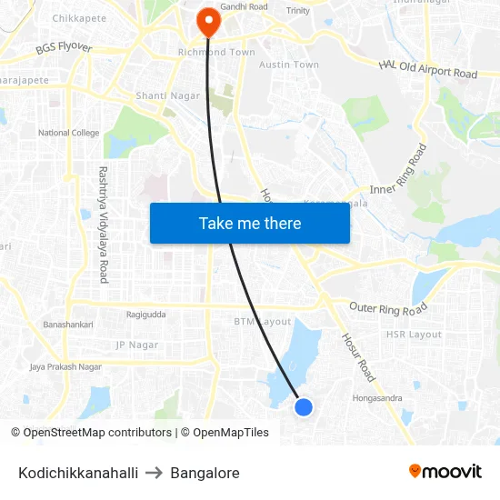 Kodichikkanahalli to Bangalore map