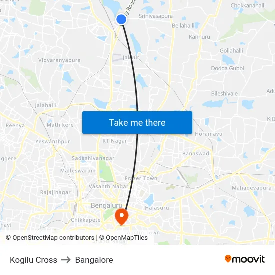 Kogilu Cross to Bangalore map