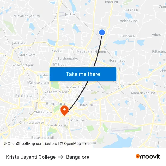Kristu Jayanti College to Bangalore map