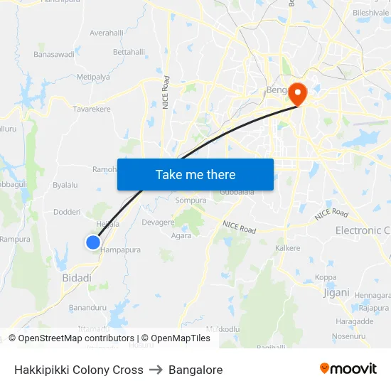 Hakkipikki Colony Cross to Bangalore map