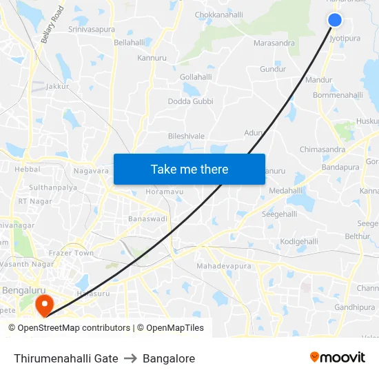 Thirumenahalli Gate to Bangalore map
