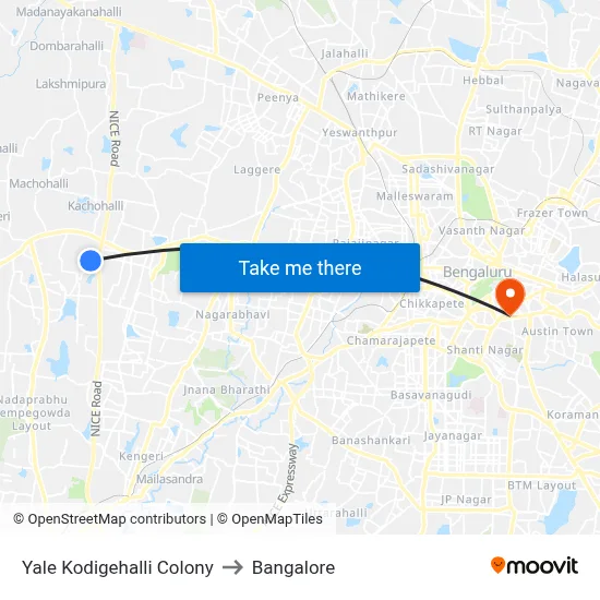 Yale Kodigehalli Colony to Bangalore map
