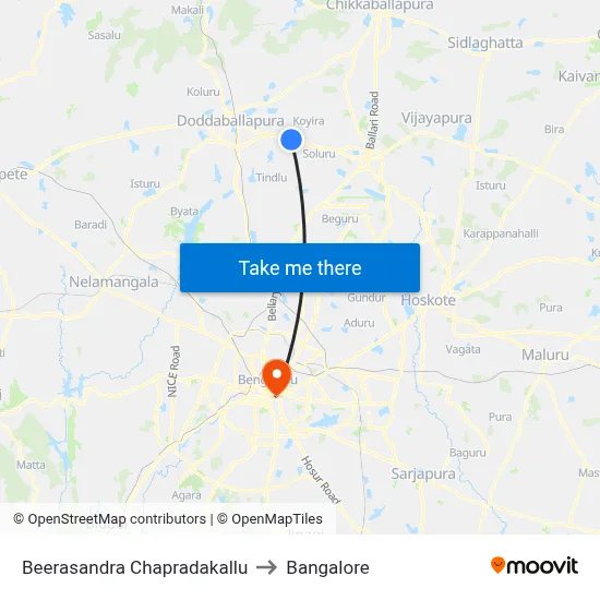 Beerasandra Chapradakallu to Bangalore map