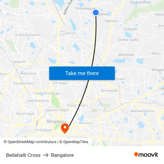 Bellahalli Cross to Bangalore map
