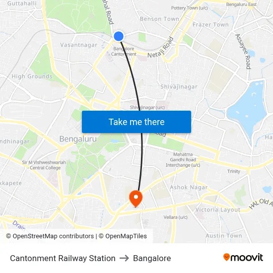 Cantonment Railway Station to Bangalore map