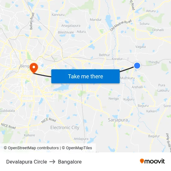 Devalapura Circle to Bangalore map