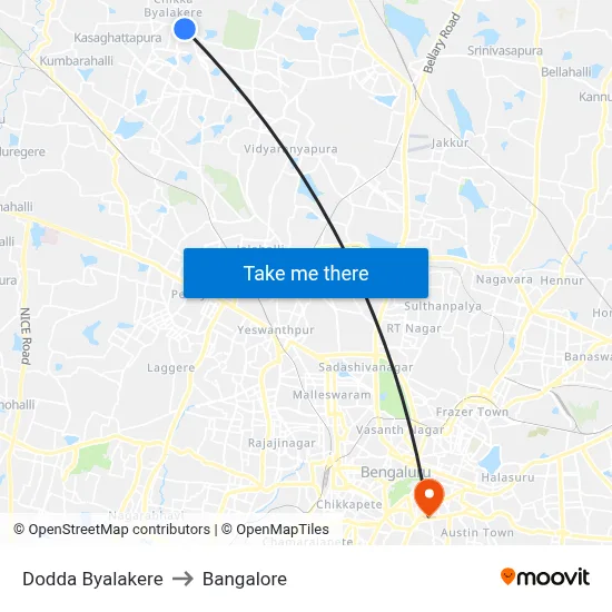 Dodda Byalakere to Bangalore map
