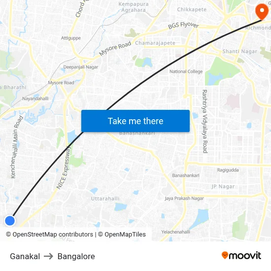 Ganakal to Bangalore map