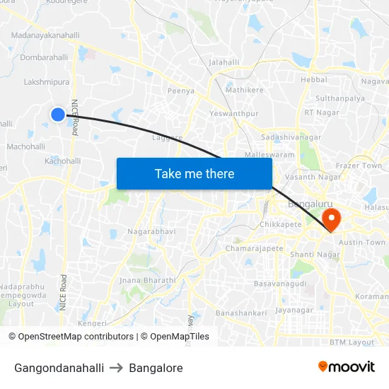Gangondanahalli to Bangalore map