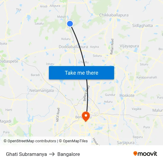 Ghati Subramanya to Bangalore map
