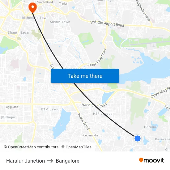Haralur Junction to Bangalore map