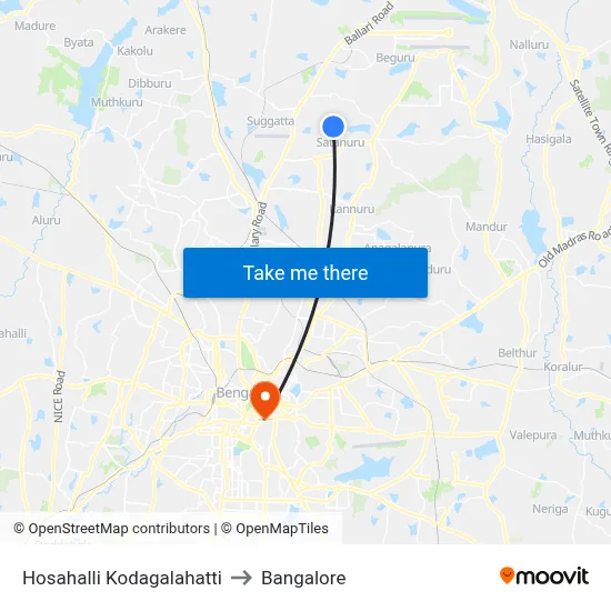 Hosahalli Kodagalahatti to Bangalore map
