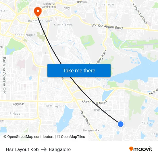 Hsr Layout Keb to Bangalore map
