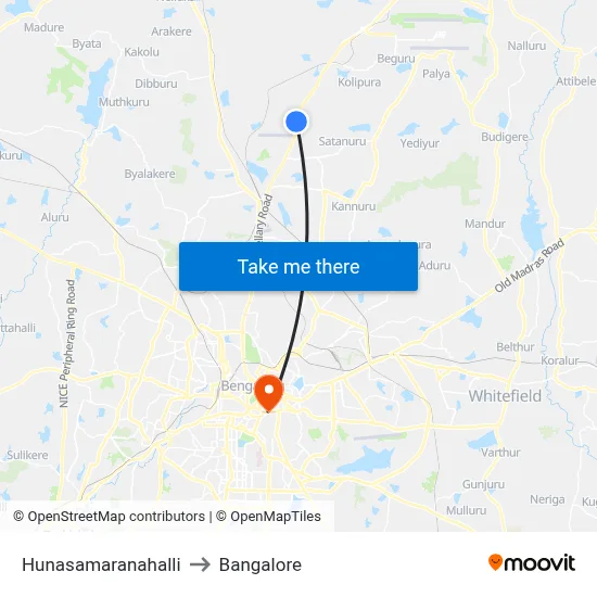 Hunasamaranahalli to Bangalore map