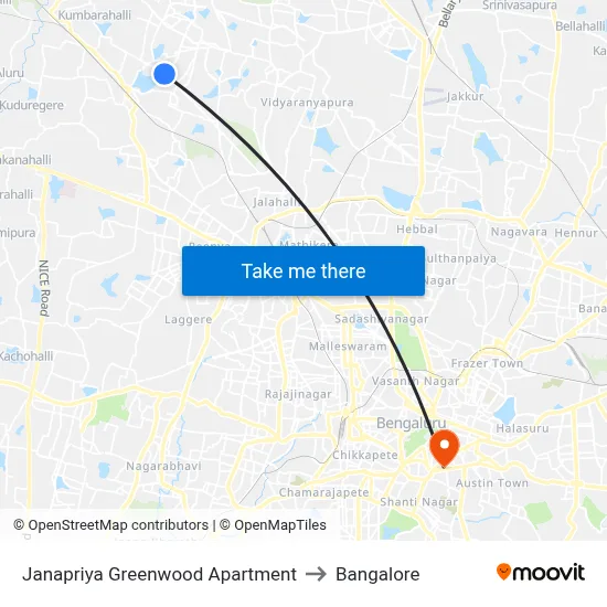 Janapriya Greenwood Apartment to Bangalore map