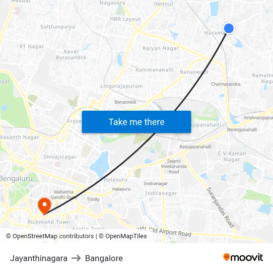 Jayanthinagara to Bangalore map