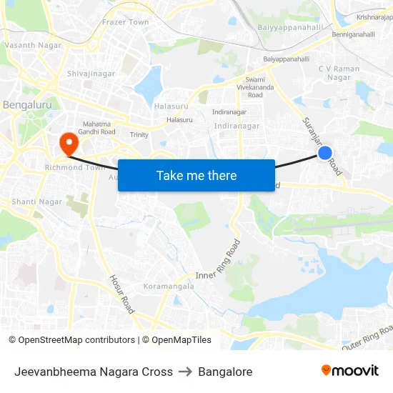 Jeevanbheema Nagara Cross to Bangalore map