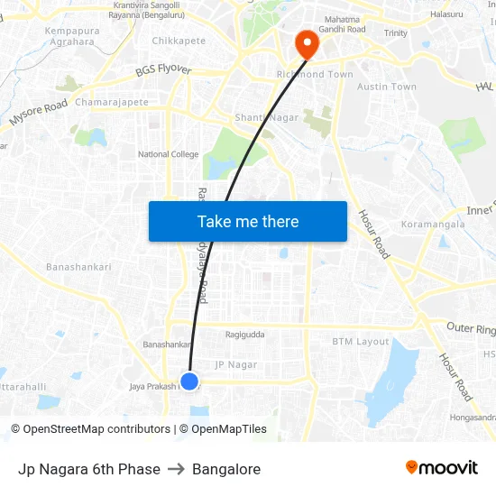Jp Nagara 6th Phase to Bangalore map