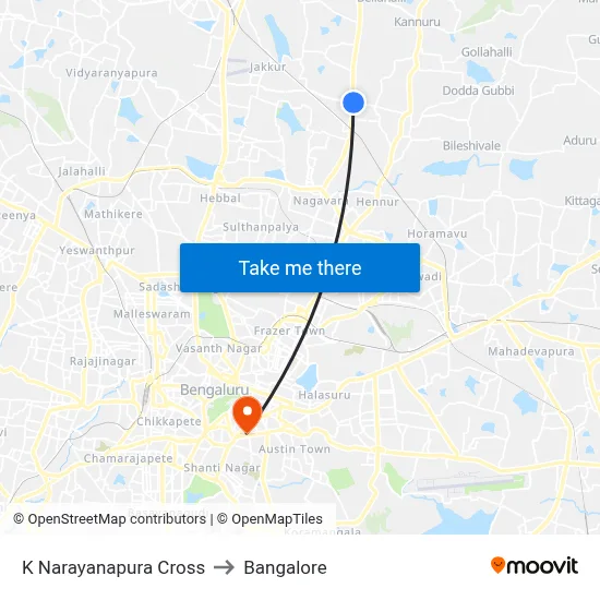 K Narayanapura Cross to Bangalore map