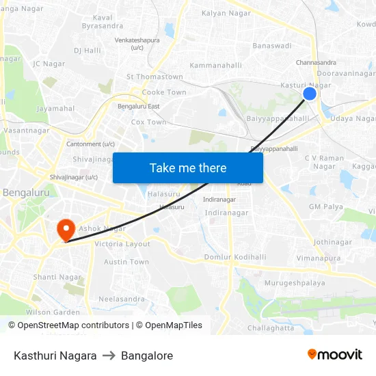 Kasthuri Nagara to Bangalore map