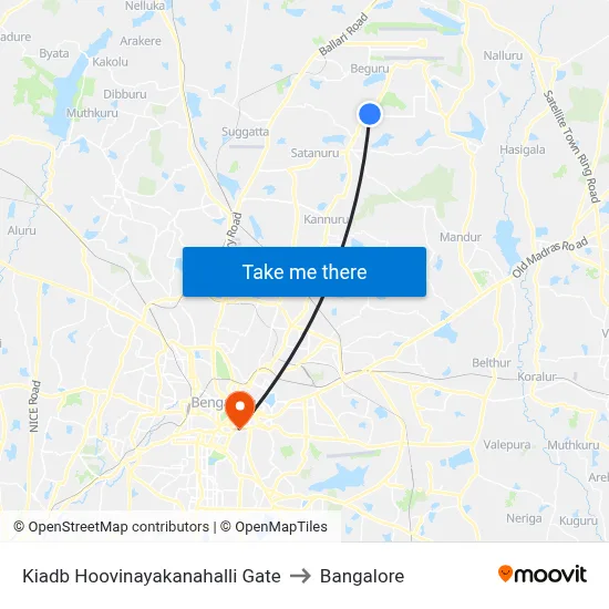 Kiadb Hoovinayakanahalli Gate to Bangalore map