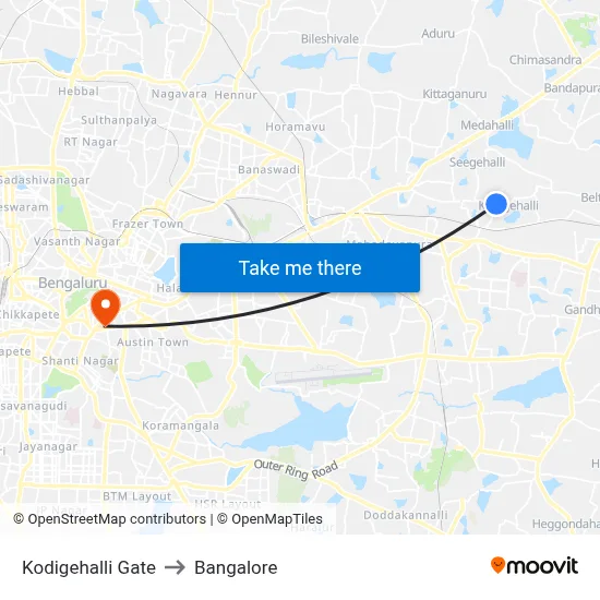 Kodigehalli Gate to Bangalore map