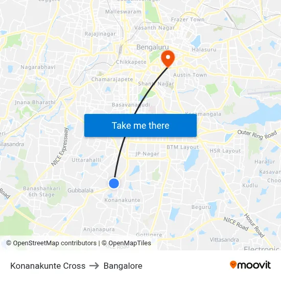 Konanakunte Cross to Bangalore map