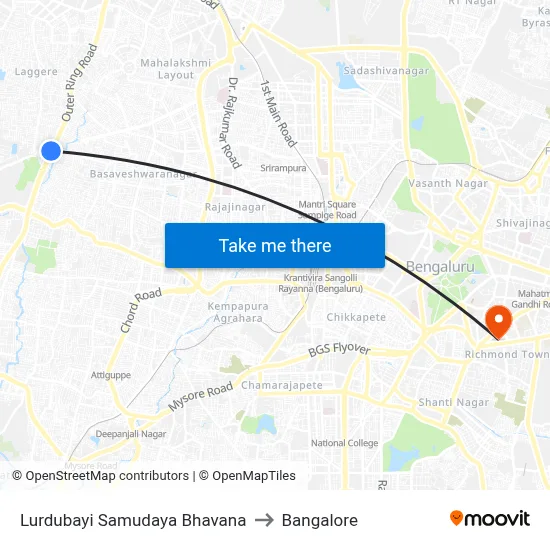 Lurdubayi Samudaya Bhavana to Bangalore map